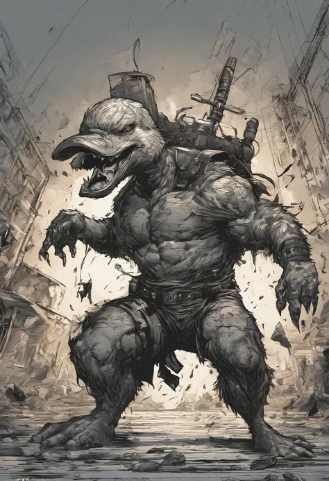 duck monster, strong angry antropomórfico cabeça de pato duck by jim lee and david finch, comic, comix, street wear,