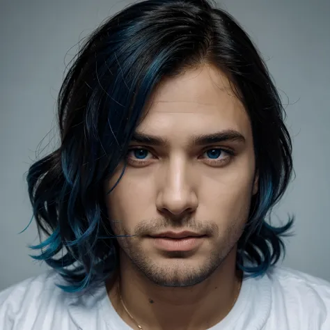 Um homem com cabelo loiro com olhos azul claro.