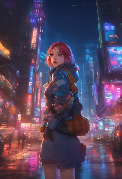 teens girl、Up to SEED，Frey，guns、a sailor suit、A futuristic city in ruins，Red-haired girl，Wearing a military uniform，Ready to shoot，tmasterpiece，Superb breathtaking views，extreme picture quality，Extreme detail CG，A high resolution，highy detailed face，High d...