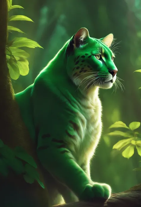 A green panther with a direct gaze, Multi-dimensional art style, Royal background, 16K HD wallpaper，top-quality，Ray tracing，ghibli artstyle，Anime Real Cat - Animal Concept Art