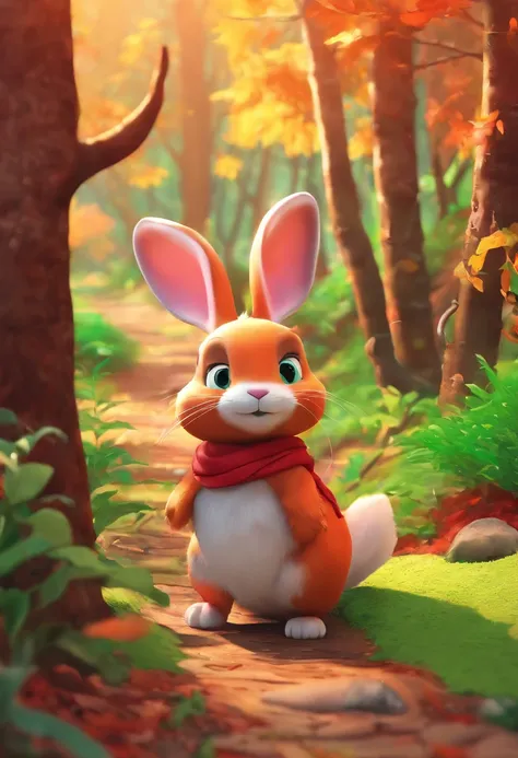 (An explorer rabbit looks at the map，Hike through the forest), 
（The rabbit is looking at the map and looking at the map：1.37），（The rabbit is looking at a map：1.37）hairy,  Big green bright eyes,, The rabbit wears a stylish green adventure outfit,green shor...