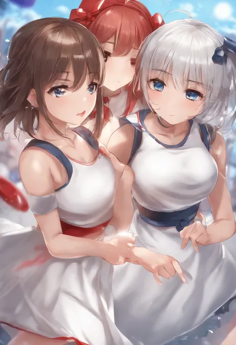 2cute girls, loli, flat chest, white dress, boxing, body blow, vomiting