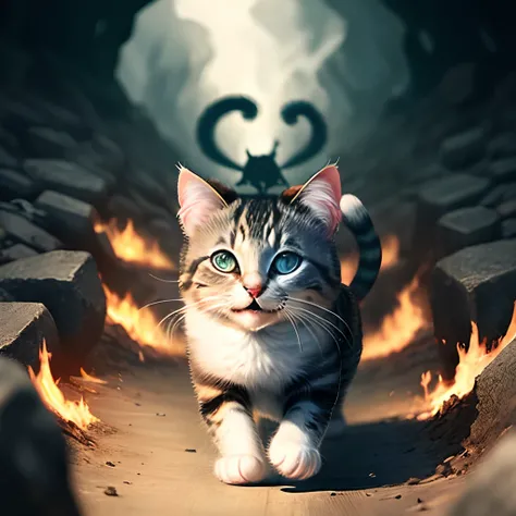 Kitty frolicking through hell