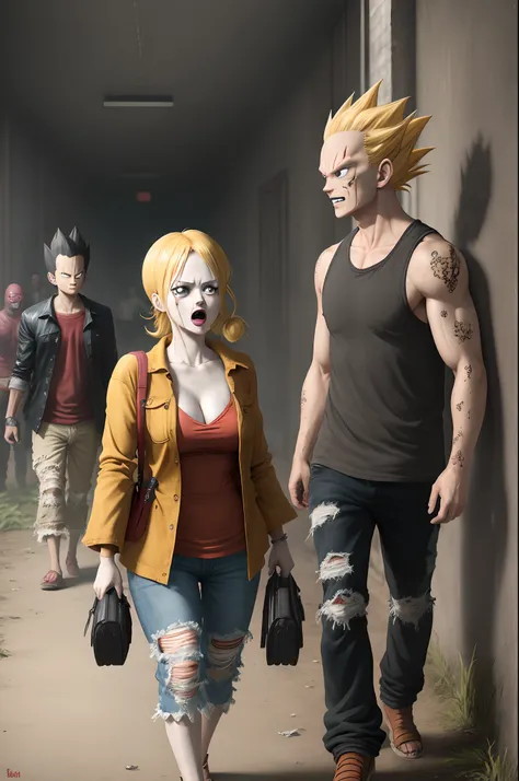 Dragonball z combined with one piece in the walking dead setting. Horror realistic