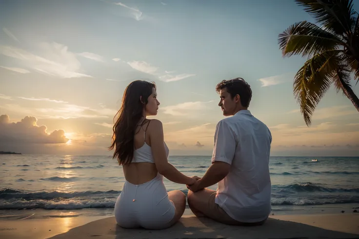 (best quality,4k,8k,highres,masterpiece:1.2),ultra-detailed,(realistic,photorealistic,photo-realistic:1.37),
romantic sunset view,two lovers girl and boy sitting side by side,holding hands,gentle breeze,soft golden sunlight,calm and serene atmosphere,
beau...