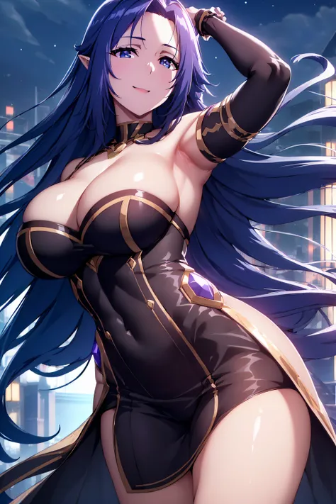 (Night:1.7), Japan, cyberpunk, CityView, Before Window,
Standing at attention,armpits,arm up,
wearing transparent tulle wedding dress with long sleeve and long tail,
pointy ears,necklace,Gem,Dark Blue hair,Dark Blue Eyes, Bangs,
1 girl, 20yo,Young female,B...