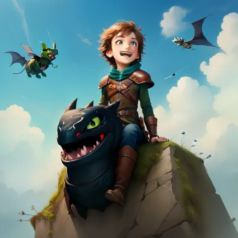 Make the hiccup and toothless fly together in the sky