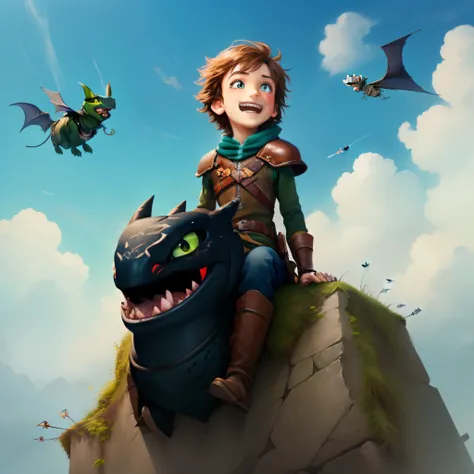 Make the hiccup and toothless fly together in the sky