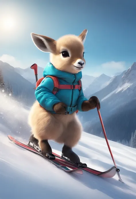 Baby chamois skiing manga style