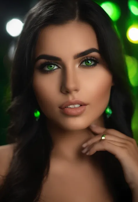 Adriana, 21 years old, in the club, black hair, green eyes, big boobs, black mini dress, 4k photo, amazing, realistic, real photo