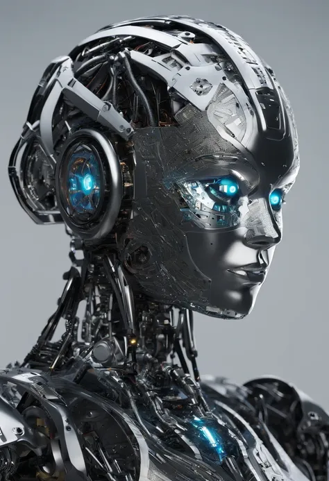 create a image of a beautiful womens face, half machine half human