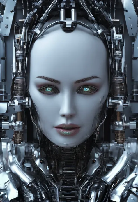 create a image of a beautiful womens face, half machine half human