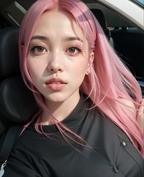 mulher arafed com cabelo rosa sentado em um carro, com cabelo rosa, jossi do blackpink, Parque Roseanne do Blackpink, Cl, cabelo rosa, cara rosa, Retrato de Jossi de Blackpink, cabelo liso rosa, flowing pink hair, rosto rosa brilhante, cabelo rosa longo, P...