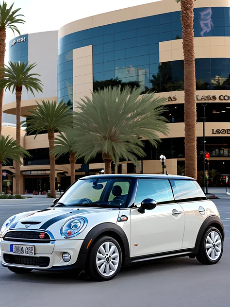 Mini Cooper driving on the Las Vegas strip