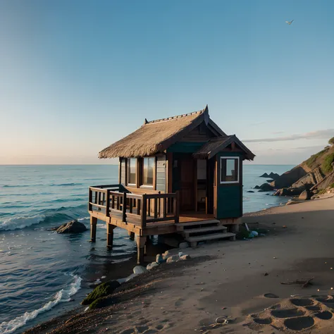 A small hut on the ocean shore