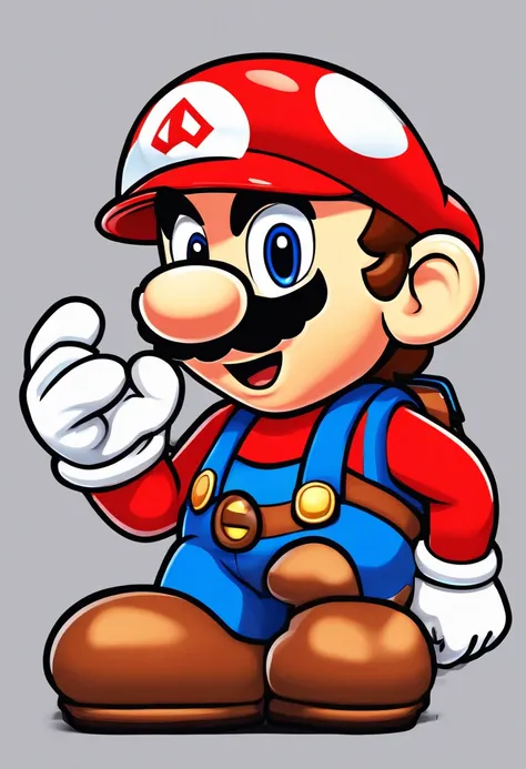 (Mario), design de personagens, Nintendo Super Mario, (olhos azuis, red hat, terno vermelho, blue suspenders, luvas brancas, )super bonito estilo caixa cega, Chibi, corpo inteiro, exaggerated expressions and actions, fundo limpo, Destaques iridescentes bri...