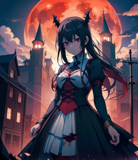 anime, person, person, person, night, sky, moon, clouds, sword, blood, blood moon, blood moon, blood moon, blood moon,, gothic maiden anime girl, anime style like fate/stay night, gapmoe yandere grimdark, demon anime girl, anime wallaper, female anime char...