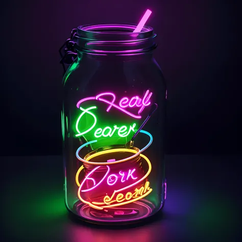 A clised jar full with colorfull neon gas in a dark room