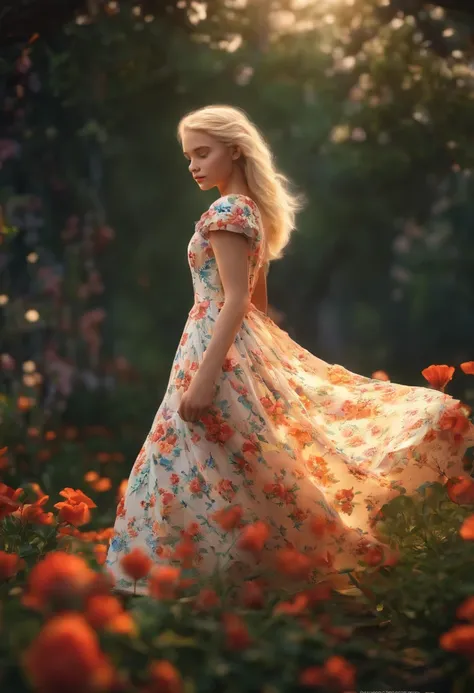 blond girl with flower dress pixar 3d 8k