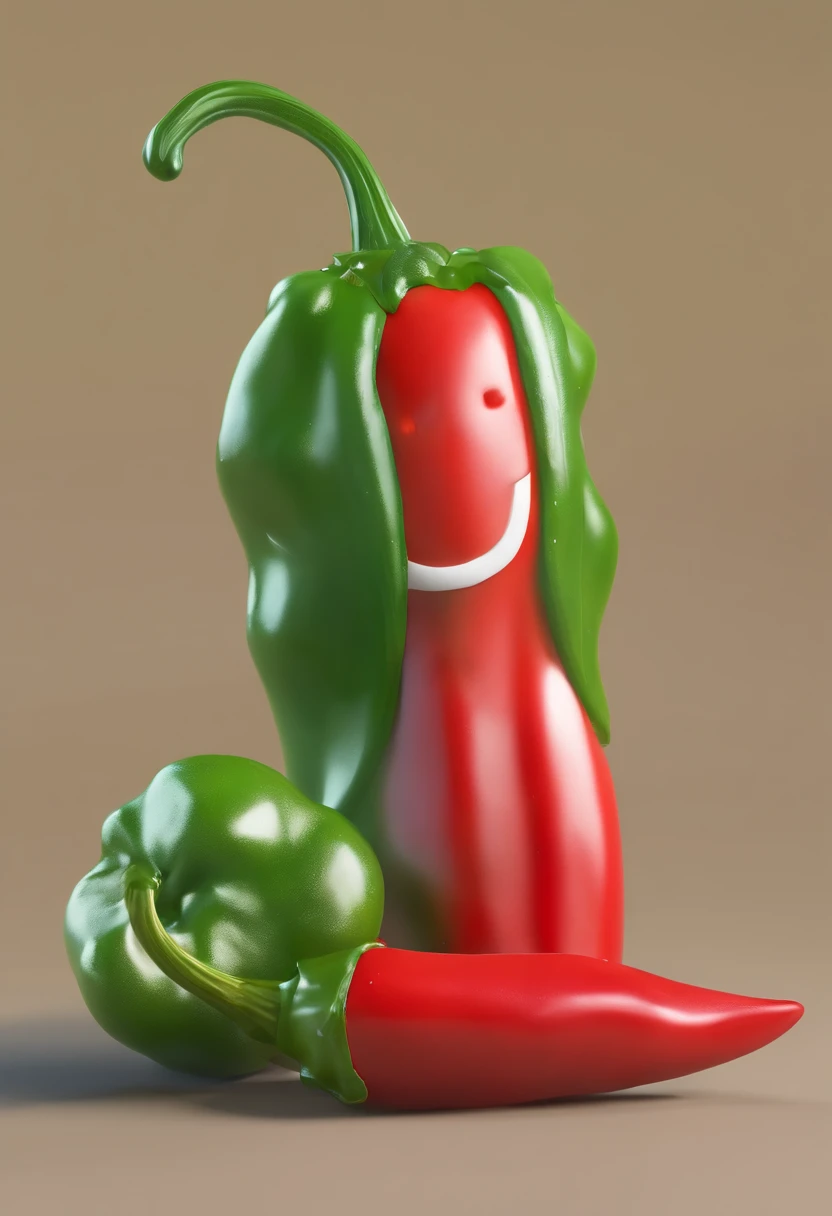 somente uma chilli, pimenta, vermelha, realista alto brilho, caule verde, with funny face, mexican style hat