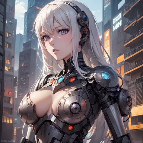 ((Finest quality)),(超A high resolution),(ultra-detailliert),(Meticulous portrayal),((Best Anime)),(Finest works of art),sharpnes,Clair, Sci-fi art at its finest.,Cyber City of Detailed Depiction, (Machine Body Woman:1.5),((destroyed body:1.2))