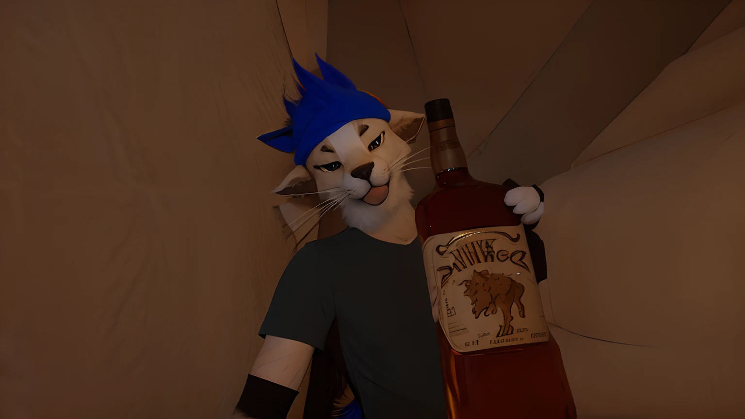 Furry holding whiskey