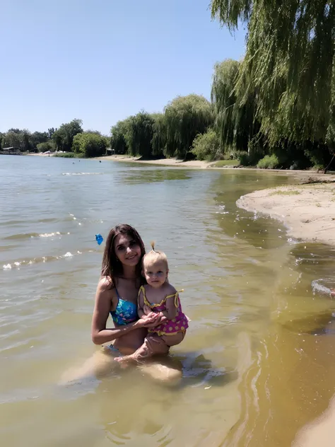 Beach by the pond without people, Clear clear water, letho, waves