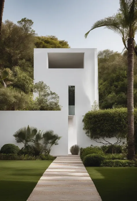 casa minimalista, 2 camadas,  White and garden with trees