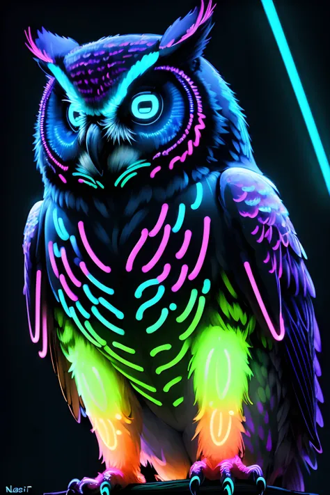 (((masterpiece))), (((neonart))),realistic , neon owl, high detail neon owl glowing, neon  owl, neon tree, neon moon,