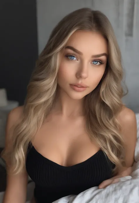 Arafed woman in full , Sexy girl with blue eyes, Ultra realist, Meticulous detail, portrait sophie mudd, blonde hair and large eyes, selfie of a young woman, Chamber eyes, violet myers, no makeup, natural makeup, looking straight at camera, face with artgr...