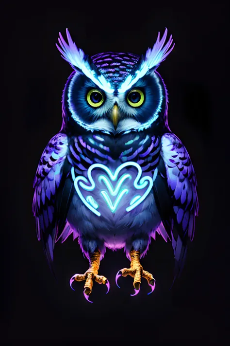 (((masterpiece))), (((neonart))),realistic , neon owl, high detail neon owl glowing, neon  owl, neon tree, neon moon, in a black background,