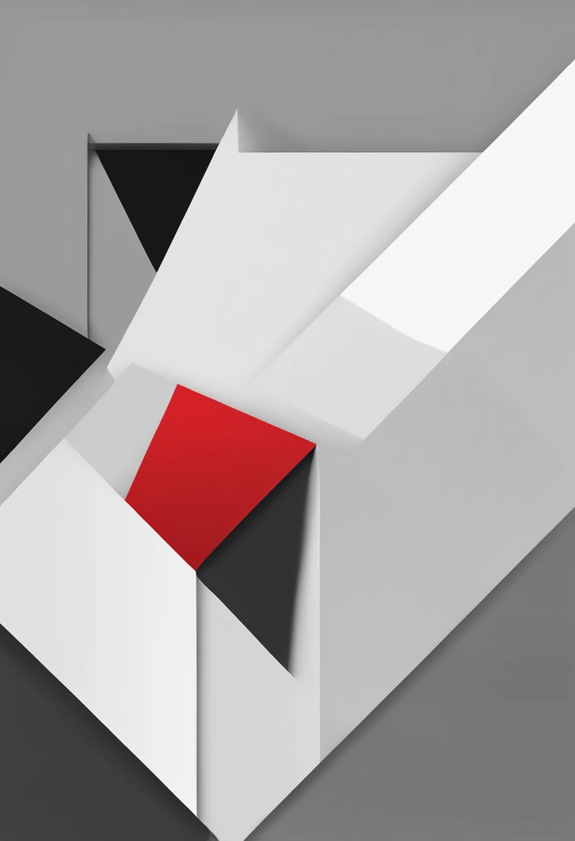 diagonal black lines, white, red and grey. max 5 shapes symmetrical, very minimalist and very simple