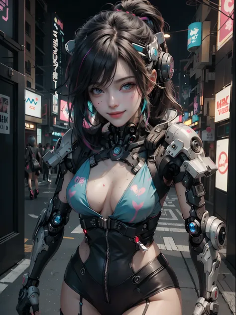 ((2 smiling Cyberpunk girls together taking selfie)), (((wearing colorful Harajuku clothing))), (futuristic cyberpunk city background), detailed face, cute cyborg girl, beautiful white girl cyborg, wlop. scifi, oppai cyberpunk, perfect android girl, beauti...