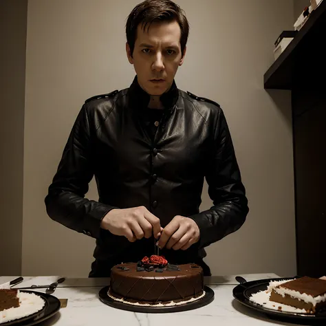 Tobias Forge angrily smashing a cake