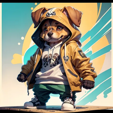 c4tt4stic, Cartoon Dog Breed Dachshund with Jacket and Skateboard