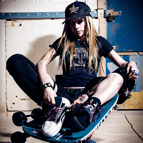 photorealistic avril lavigne riding a skateboard