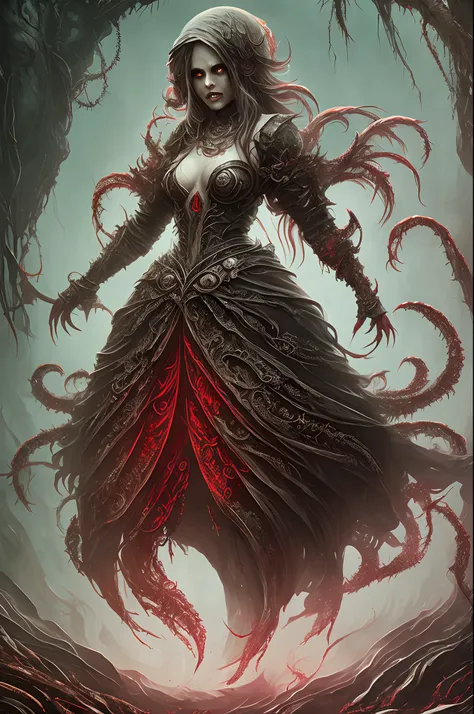 ((creepy)), Hyper detailed ultra sharp, (((bloodwave))), ornate, intricate, digital painting, concept art, smooth, sharp focus, illustration, full body, 8 k, (((full body))), long flowing hair, (((((horror))))), woman