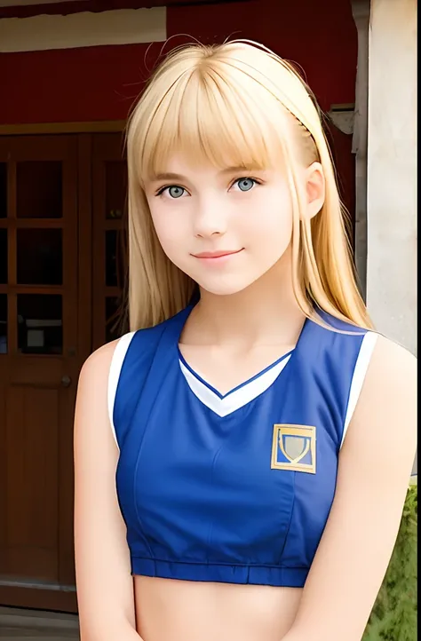 A girl,16 year old,sleeveless waitress,european countryside,blonde,bangs bangs,pretty face