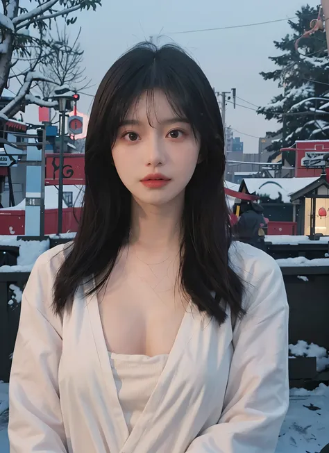 best qualtiy， 超高分辨率， （realisticlying：1.4）， one-girl，Pink Long Hair， A pair of clear and moving eyes,Royal Sister，Snow-white school uniform， （big cleavage breasts：1.2）， looking at viewert， closeup cleavage ，