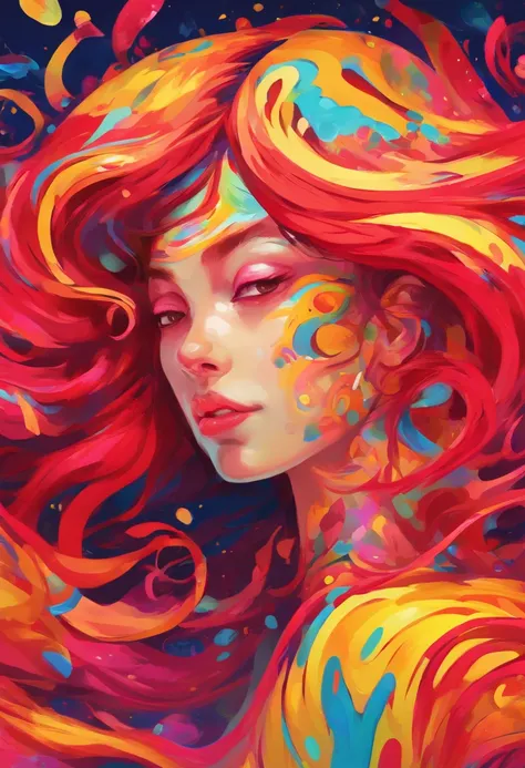 ((top-quality, 8K)), (Realistic), (Face Focus: 1.1), (Red and yellow: 1.3), Kawaii Girl, Hair fluttering in the wind, Facing to the side, (nudde: 1.1)、D Cup Breasts、