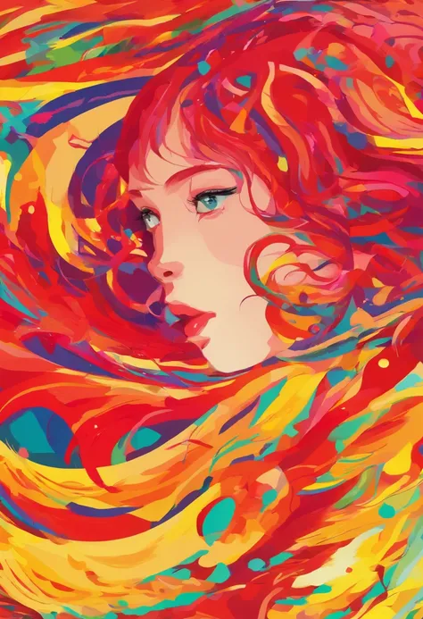 ((top-quality, 8K)), (Realistic), (Face Focus: 1.1), (Red and yellow: 1.3), Kawaii Girl, Hair fluttering in the wind, Facing to the side, (nudde: 1.1)、D Cup Breasts、