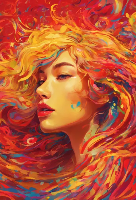 ((top-quality, 8K)), (Realistic), (Face Focus: 1.1), (Red and yellow: 1.3), Kawaii Girl, Hair fluttering in the wind, Facing to the side, (nudde: 1.1)、D Cup Breasts、