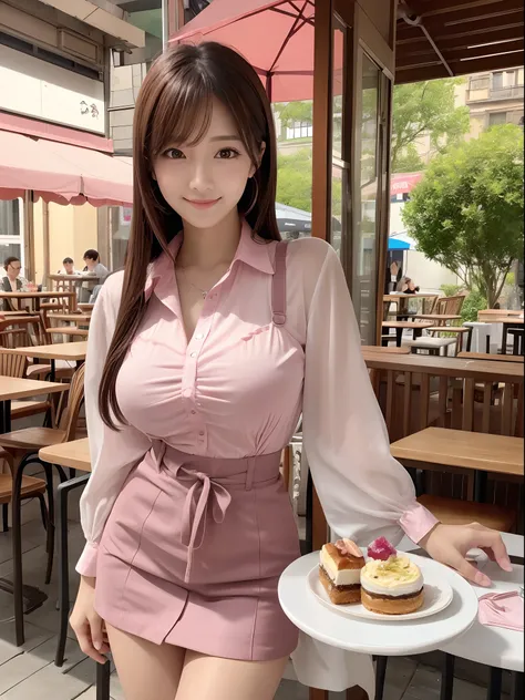 masutepiece、Best Quality、 ultra-detailliert、hight resolution、8K Wallpapers、Perfect dynamic composition,、Beautiful detailed eyes、(Beautiful breasts:1.1)、Wallpaper, ((Perfect whole body configuration1.5)), Beautiful detailed eyes,Pink Business Shirt、1girl in...