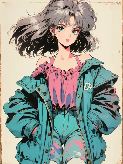 ((((90s anime style,1990s style,1970s anime，have the style of folk portraits，retro style posters,chicano inspired retro fashion，renaissance,  retro style inspiration retro, hand painted details, fresh and clean appearance，))))(masterpiece:1.2, best quality...