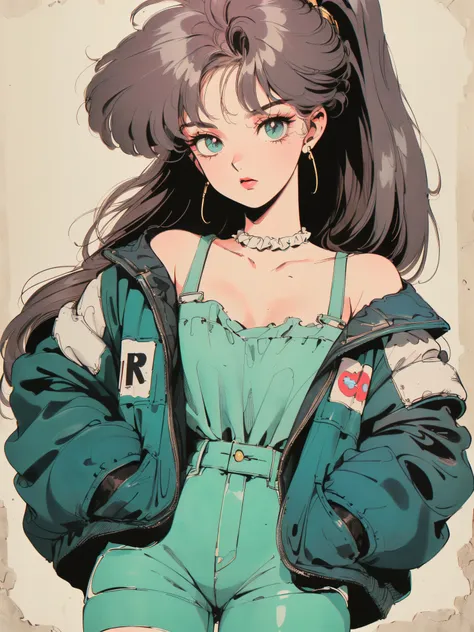 ((((90s anime style,1990s style,1970s anime，have the style of folk portraits，retro style posters,chicano inspired retro fashion，renaissance,  retro style inspiration retro, stone visual aesthetic style, hand painted details, fresh and clean appearance，))))...