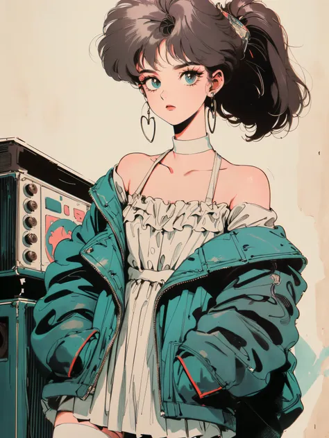 ((((90s anime style,1990s style,1970s anime，have the style of folk portraits，retro style posters,chicano inspired retro fashion，renaissance,  retro style inspiration retro, stone visual aesthetic style, hand painted details, fresh and clean appearance，))))...