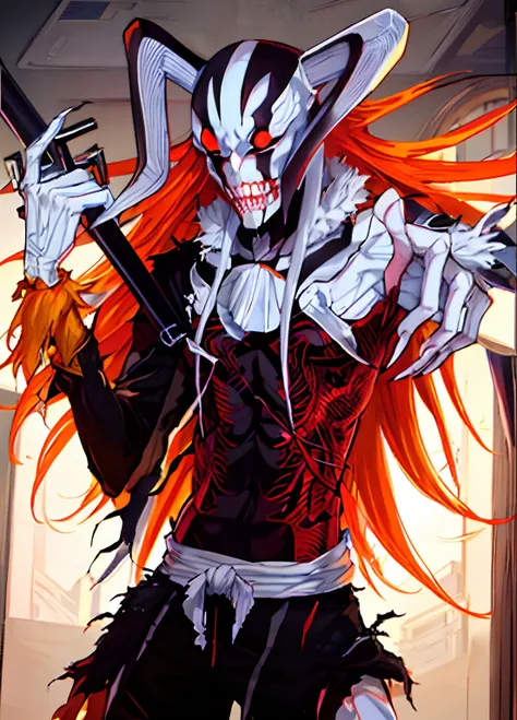 ichigo kurosaki, bleach anime, shinigami, ichigo, ichigo vasto lorde, orange hair, white skin,