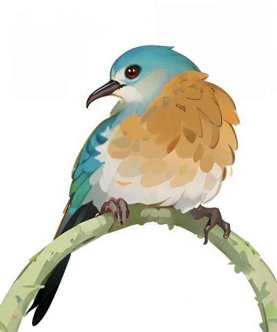 There is a bird sitting on a branch on a white background, an illustration of, quetzal, pararel, illustration, illustration], A illustration, artist rendition, teals, colorful bird with a long, 2 d, 2D, Quetzal and the star-nosed mole, colorful illustratio...