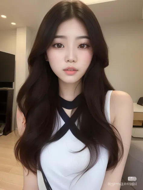 Un primer plano de una mujer con cabello largo con una blusa blanca, Hermosa joven coreana, Hermosa mujer surcoreana, Chica coreana, Hermosa joven coreana, ulzzang, Joven y adorable rostro coreano, maquillaje coreano popular, Wan adorable cara coreana, maq...