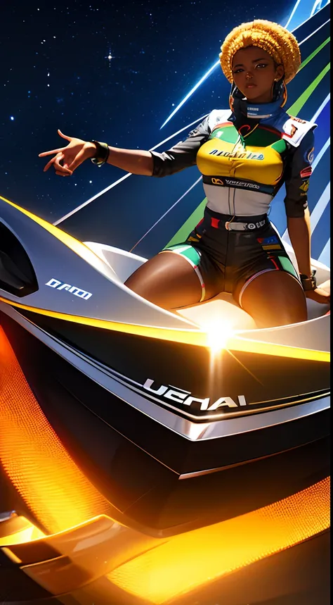 Motorsport, advanced technology, futurista, uma mulher africana, e um homem africano, Ultra-high-definition image, obra de arte, extremamente detalhado, 16k